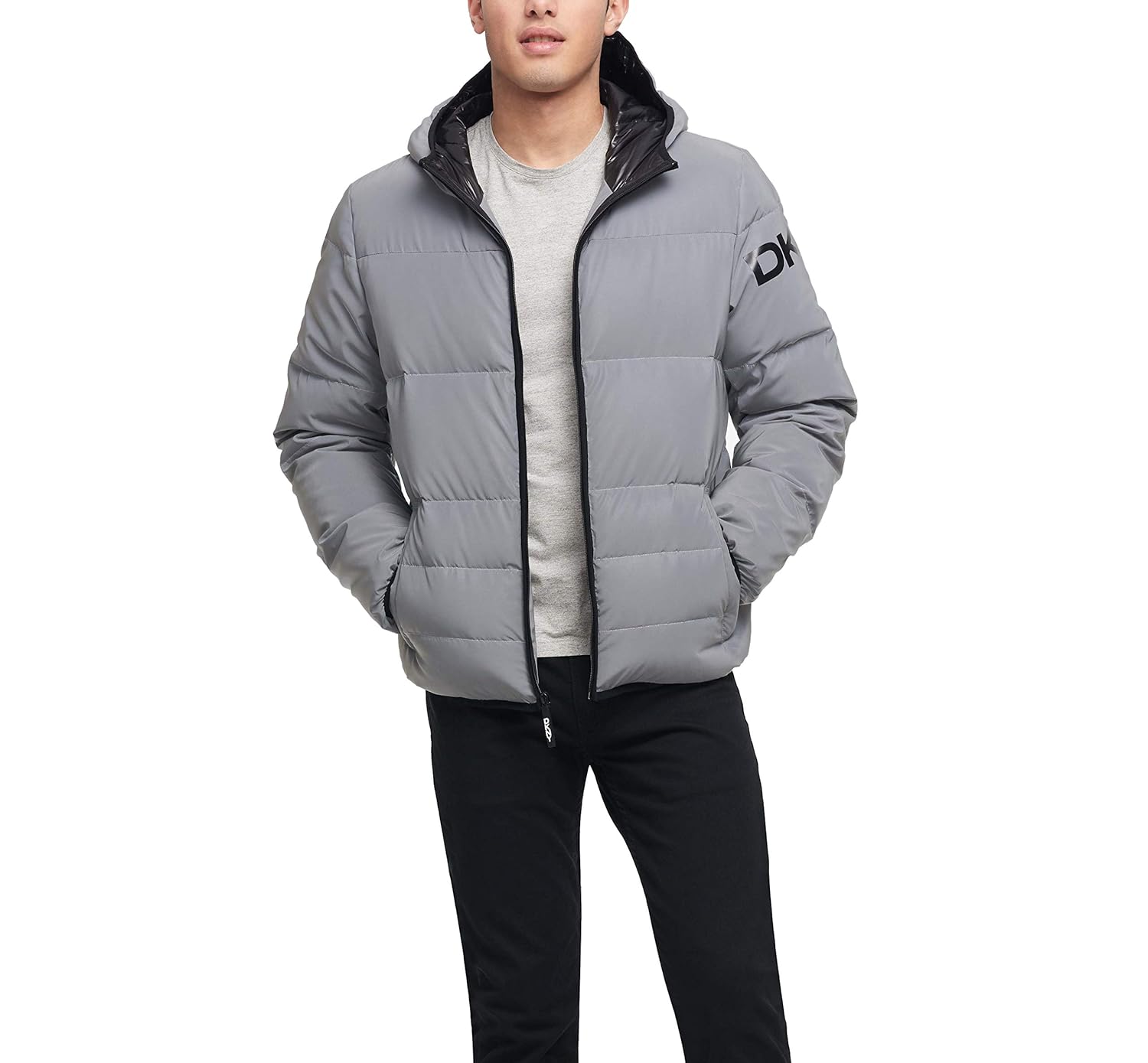 DKNY Men's Water Resistant Ultra Loft Hooded Logo Puffer Jacket