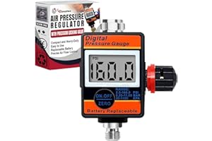 LE LEMATEC Digital Air Pressure Regulator with Locking Valve for Air Slip Prevention, 1/4 NPT Inline Airflow Regulator Up to 160 PSI for Air Compressor, HVLP Spray Paint Gun & Pneumatic Tools (DAR03B)