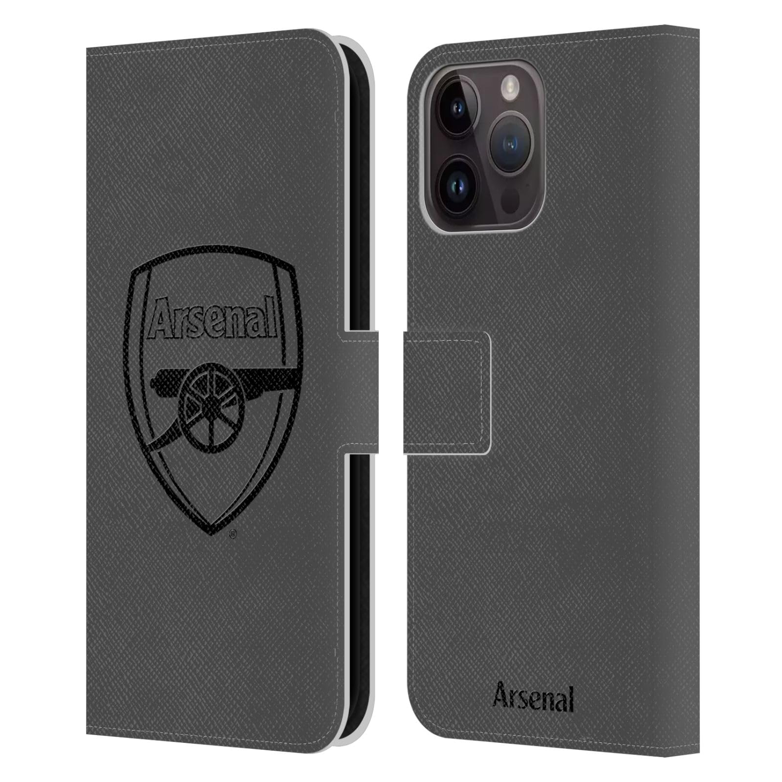 Head Case Designs Officially Licensed Arsenal FC Black Logo Crest 2 Leather Book Wallet Case Cover Compatible With Apple iPhone 15 Pro Max