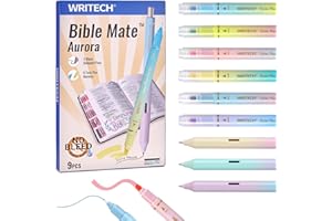 WRITECH Bible Mate Journaling Set: No Bleed Aesthetic Highlighters & 1.0 mm Black Ballpoint Pens, Bible Safe Dual Tip Highlighters, Pastel Colors, Fast-drying Ink, Journaling Kit, 9ct