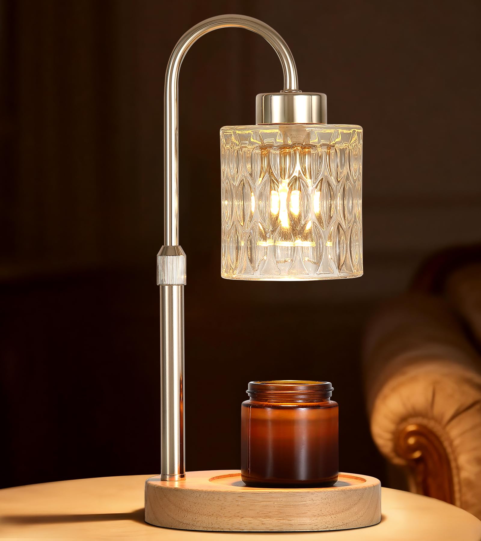 MEIXISUE Gold Candle Warmer Lamp with Dimmer and Timer,Home Decor Lamp for Scented Jar,Electric Wax Melt Warmer,Mother's Day/Birthday/Christmas Gifts for Mom/Wife,Adjustable Height,with 2 Bulbs