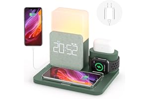 COLSUR Wireless Charging Station, iPhone 3 in 1 Fast 15W Wireless Charger with Alarm Clock and Night Light, Charging Dock for iPhone 12/13/14/15/16 Pro/Pro Max, Samsung, AirPods