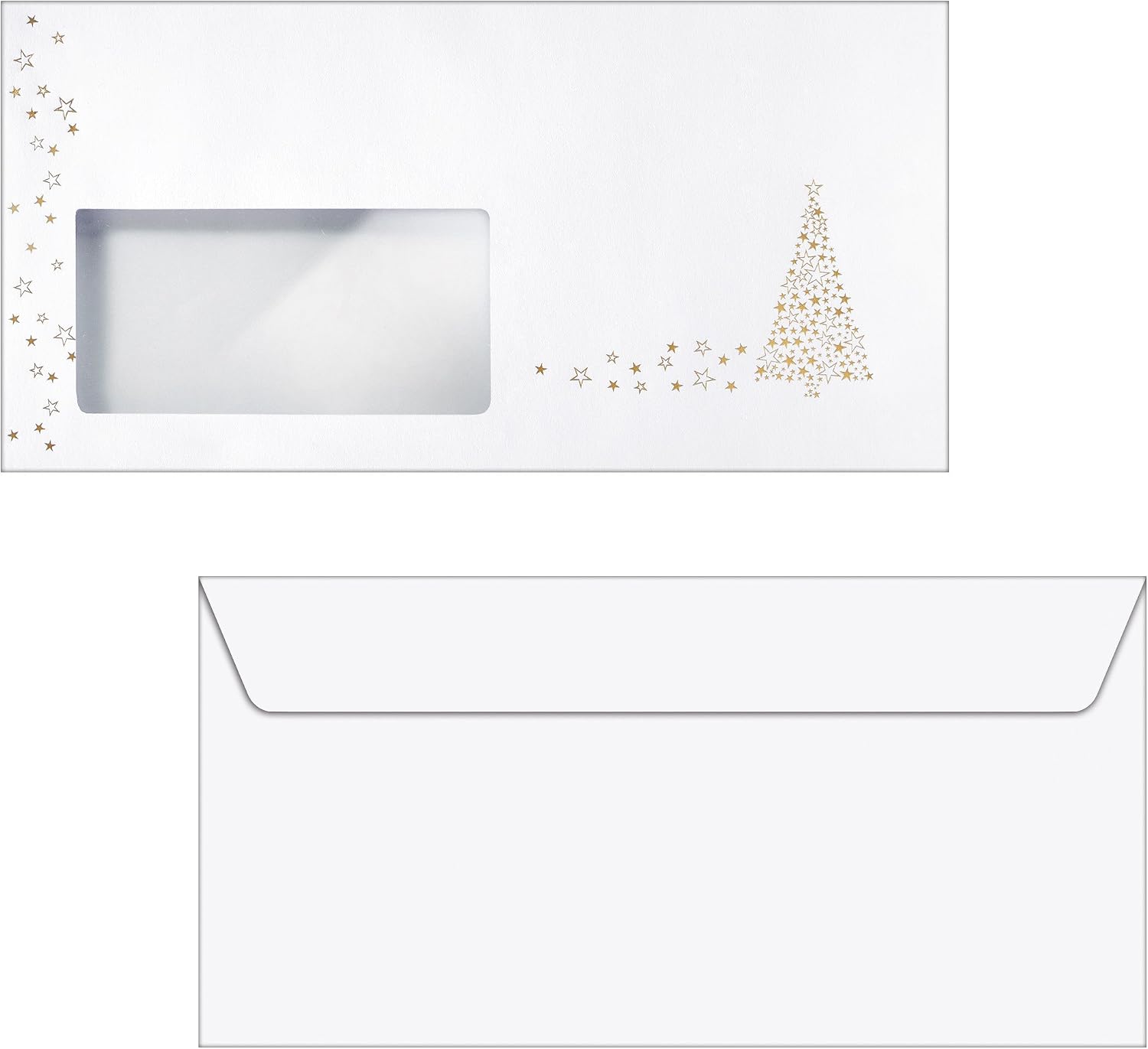 SIGEL DU084 Christmas envelopes "Golden Tree", DL, with window, 90 gsm, 50 Pieces, Golden Tree - white/golden, Envelopes - 50 pieces
