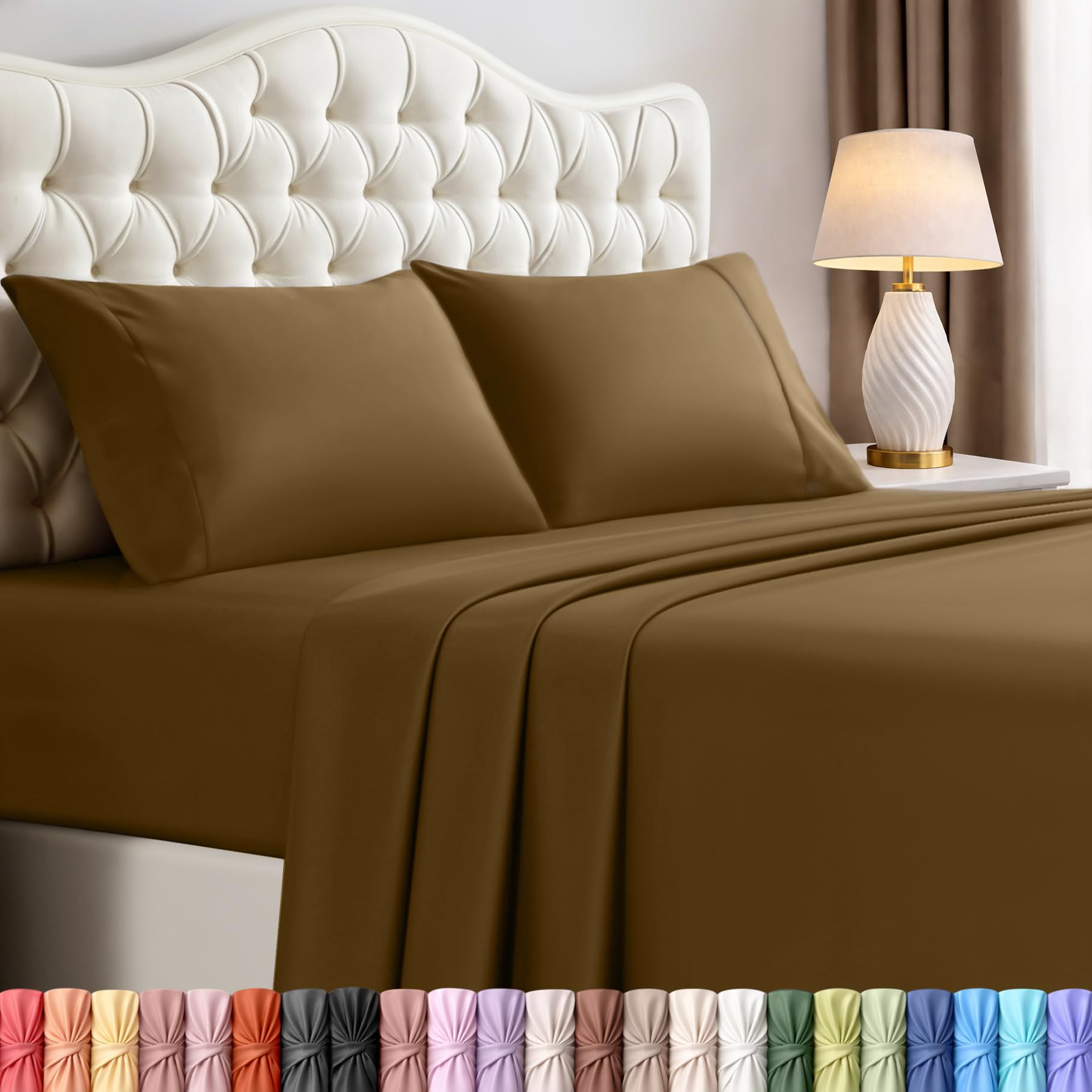 Utopia Bedding Queen Sheets - 4 Piece Bedding - Brushed Microfiber - Shrinkage and Fade Resistant - Easy Care (Queen, Mocha)