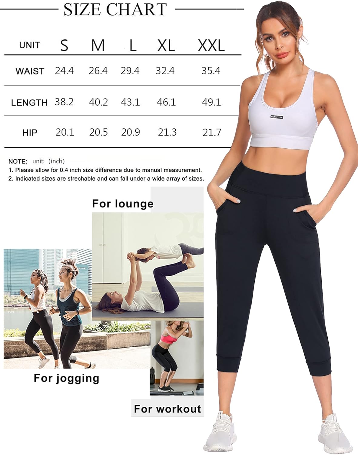 COOrun Women Joggers High Waist Sweatpants Yoga Pants with Pockets Lounge Workout Capri: Clothing