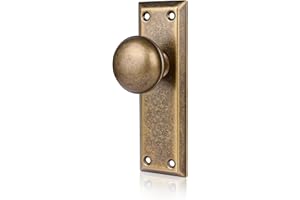 newliplace 2 Pack Single Sided Old Style Dummy Door Knobs Interior, Vintage Antique Brass Long Plate Dummy Door Handles