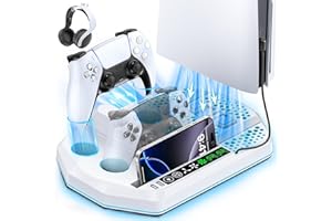 GERSKER Cooling Station for PS5 with Dual Controller Charger Compatible with Playstation 5/Slim/Pro, PS5 Cooling Stand Station Vertical & 3 Level Cooler Fan, Controller Charging Dock, For PlayStation 3 Games