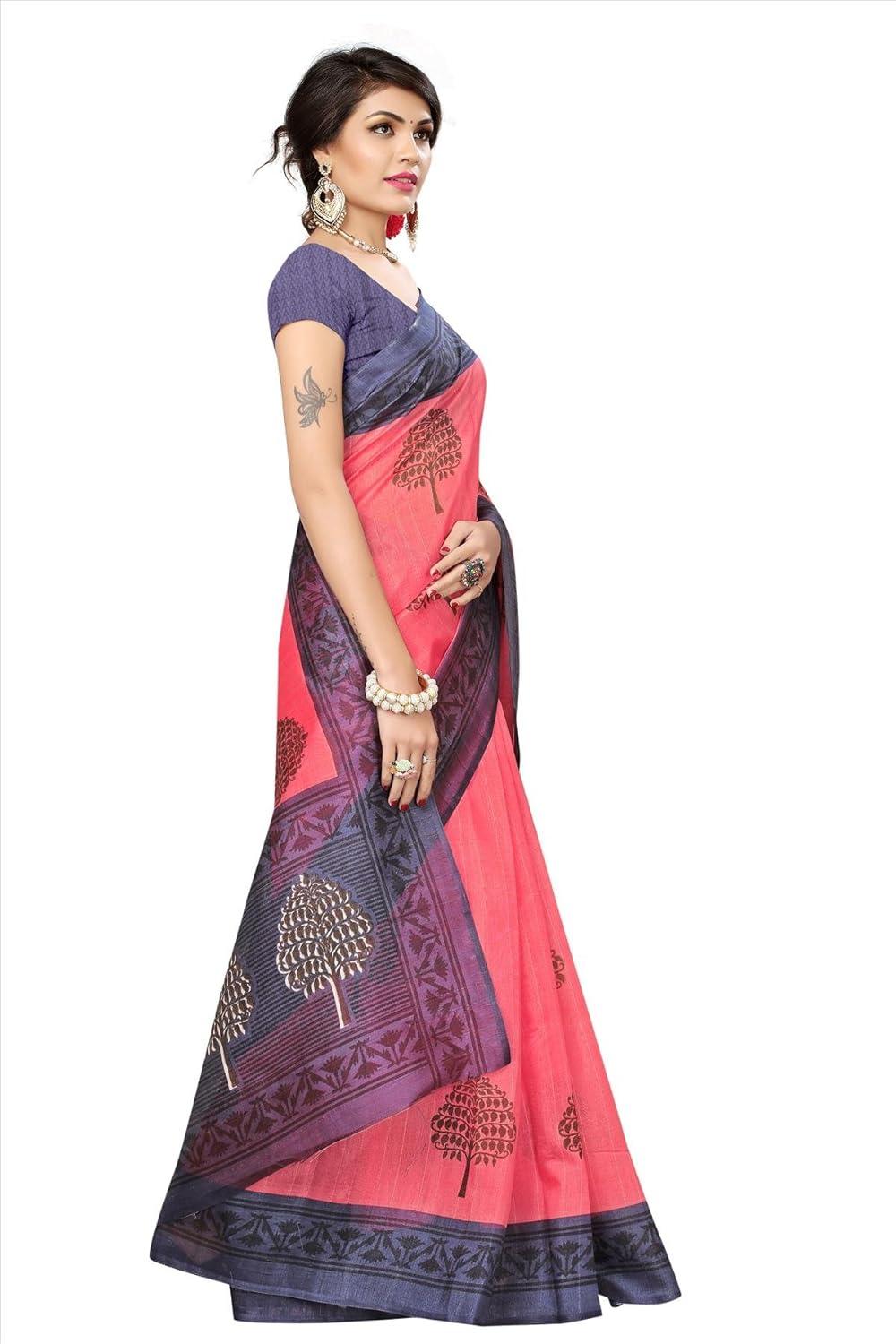 fabwomen women's cotton silk saree with blouse piece, free size (pink)