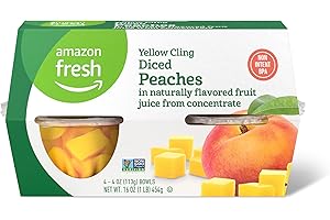 Amazon Fresh, Yellow Cling Diced Peaches in Fruit Juice, 4 Oz Bowls (Pack of 4) (Previously Happy Belly, Packaging May Vary)