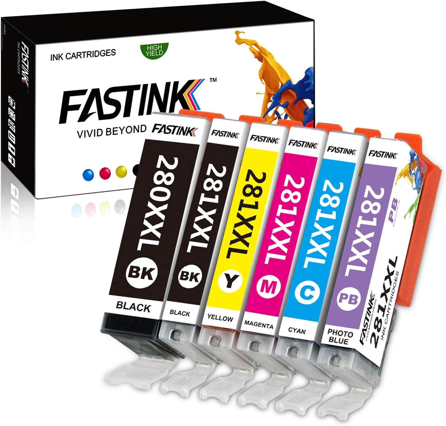 FASTINK Compatible Ink Cartridge Replacement for Canon 280 281 PGI-280XXL CLI-281XXL PGI 280 XXL CLI 281 XXL PIXMA TR7520 TR8520 TS6120 TS6220 TS8220 TS9120 TS9520 TS9521C Printer (6 Pack)