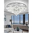 Flashing God W32 Modern Crystal Chandelier Crystal Flush Mount LED Ceiling Light Fixture for Living Room Foyer Dining Room Hallway Dimmable 2700k 4500k 6000k