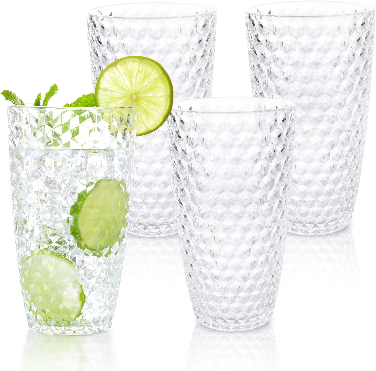 BELLAFORTE Shatterproof Tritan Plastic Tall Tumbler, Set of 4, 19oz - Laguna Beach Drinking Glasses - Unbreakable Tritan Drinking Glasses for Parties - BPA Free - Clear