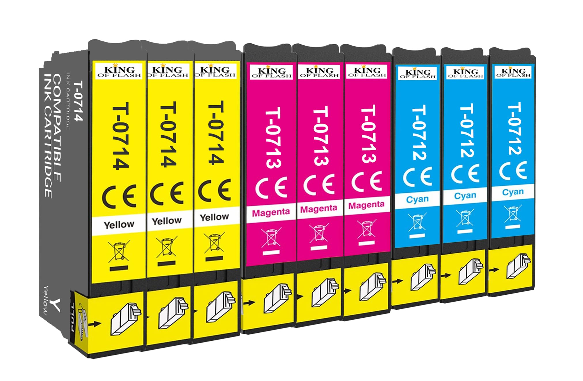 Ink Guru Ink Replacement for Epson E-0712 0713 0714 Ink Cartridges Compatible for Epson Stylus SX218 SX415 SX515W SX200 DX7450 DX8400 DX8450 SX100 DX4000 (3 Cyan, 3 Magenta, 3 Yellow)