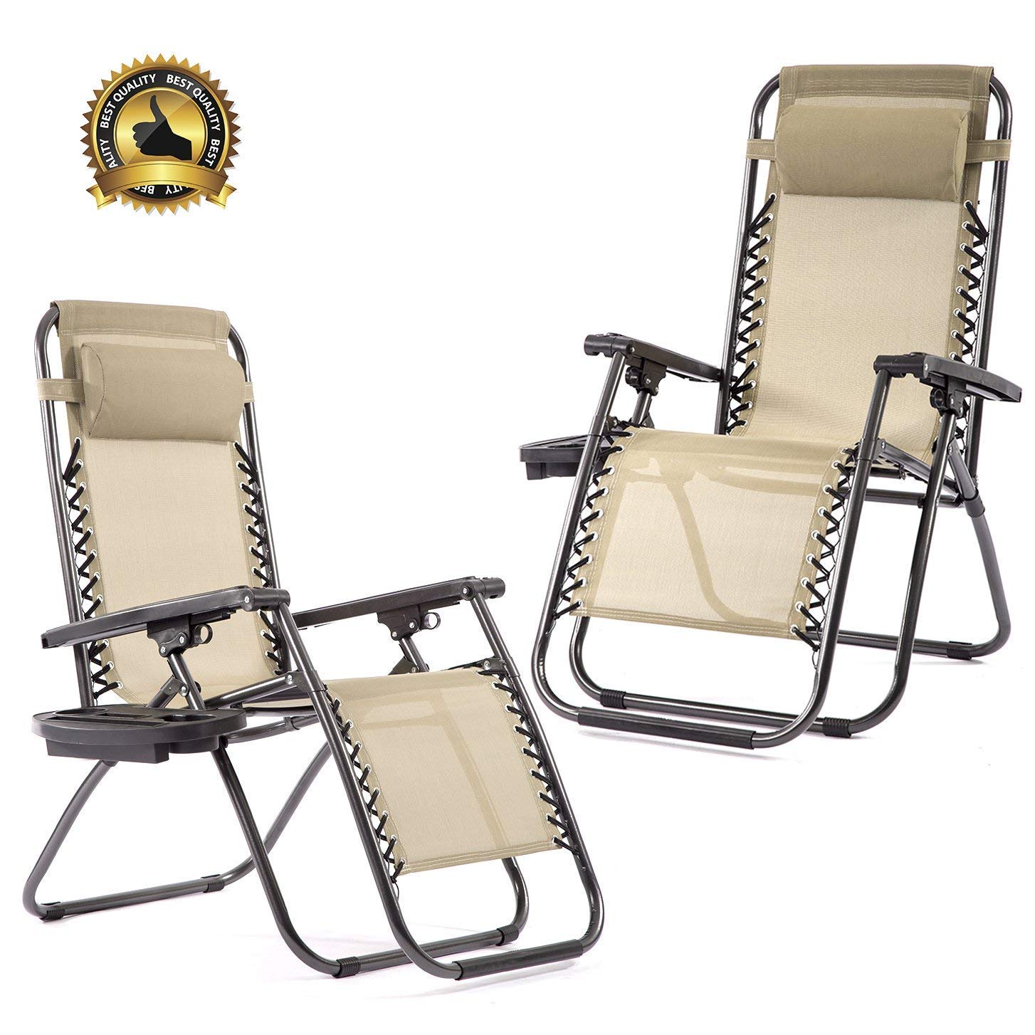 Set of 2 Zero Gravity Chairs Patio Reclining Folding Chairs w/Pillow