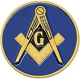 Square &amp; Compass Round Masonic Auto Emblem - [Blue &amp; Gold][2'' Diameter]
