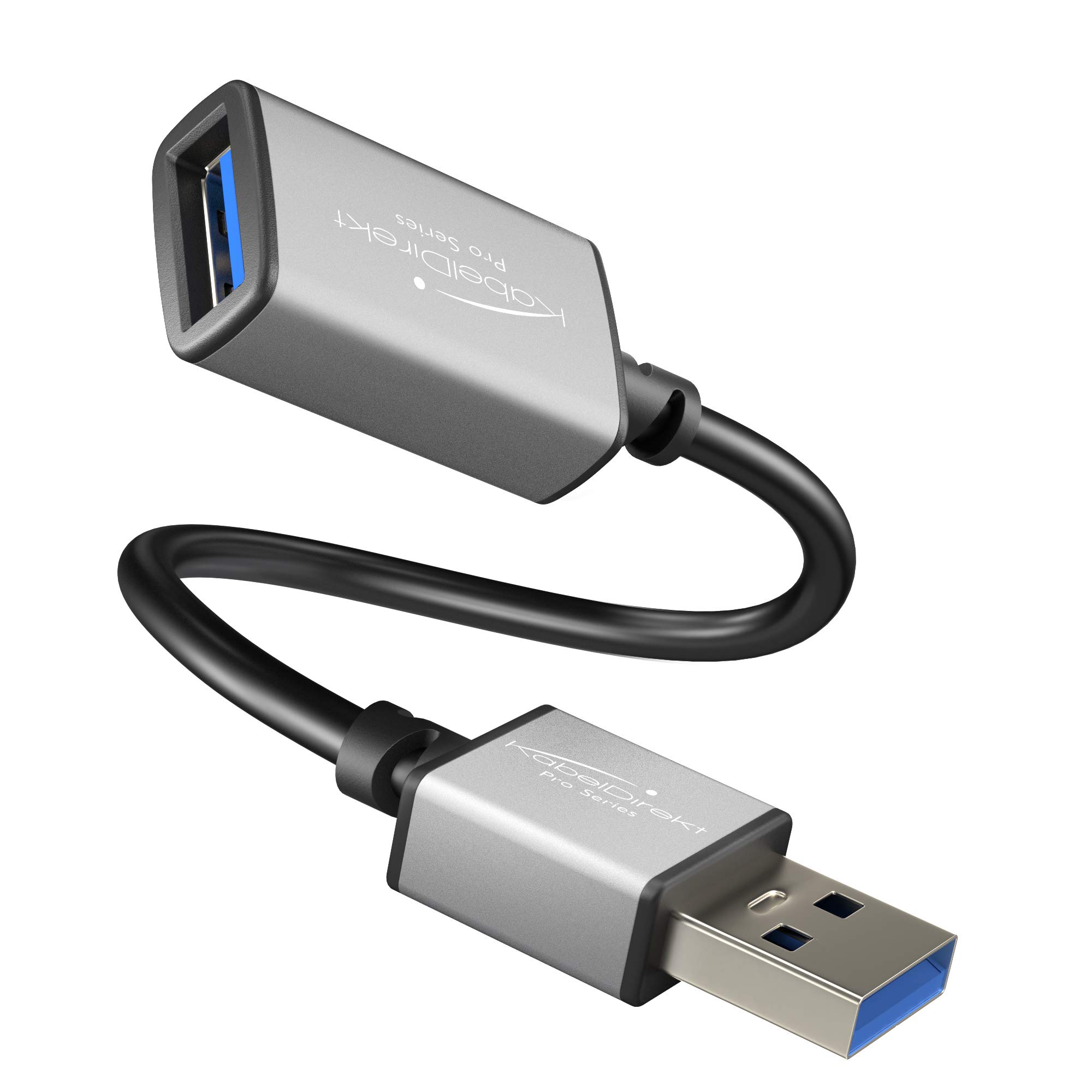 KabelDirekt – USB 3.0 Extension Cable – 0.15m – (USB-A plug to USB-A female connector, black/space grey) — image 1