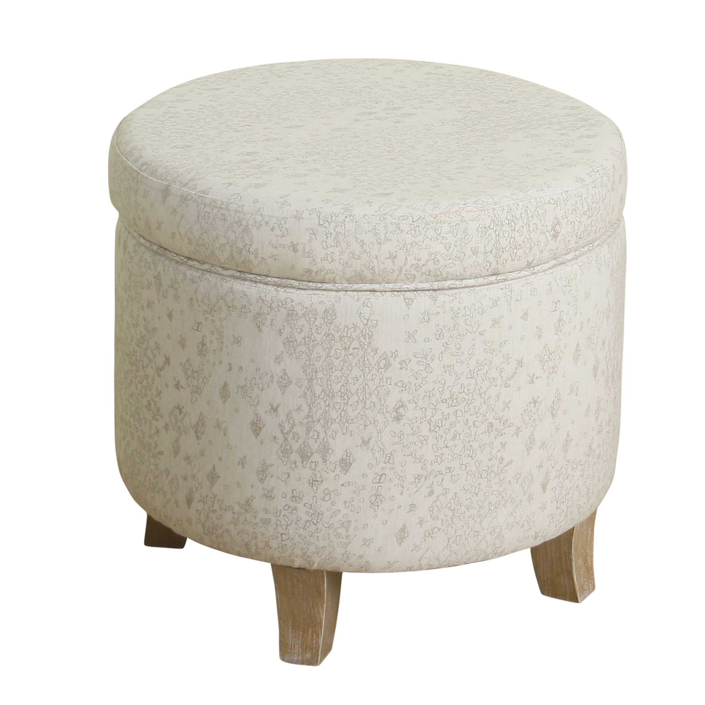 Homepop Home Decor | Upholstered Round Storage Ottoman | Ottoman with Storage for Living Room & Bedroom with Flared Legs. Linen. Large Image Homepop Home Decor | Upholstered Round Storage Ottoman | Ottoman with Storage for Living Room & Bedroom with Flared Legs. Linen. Large Image