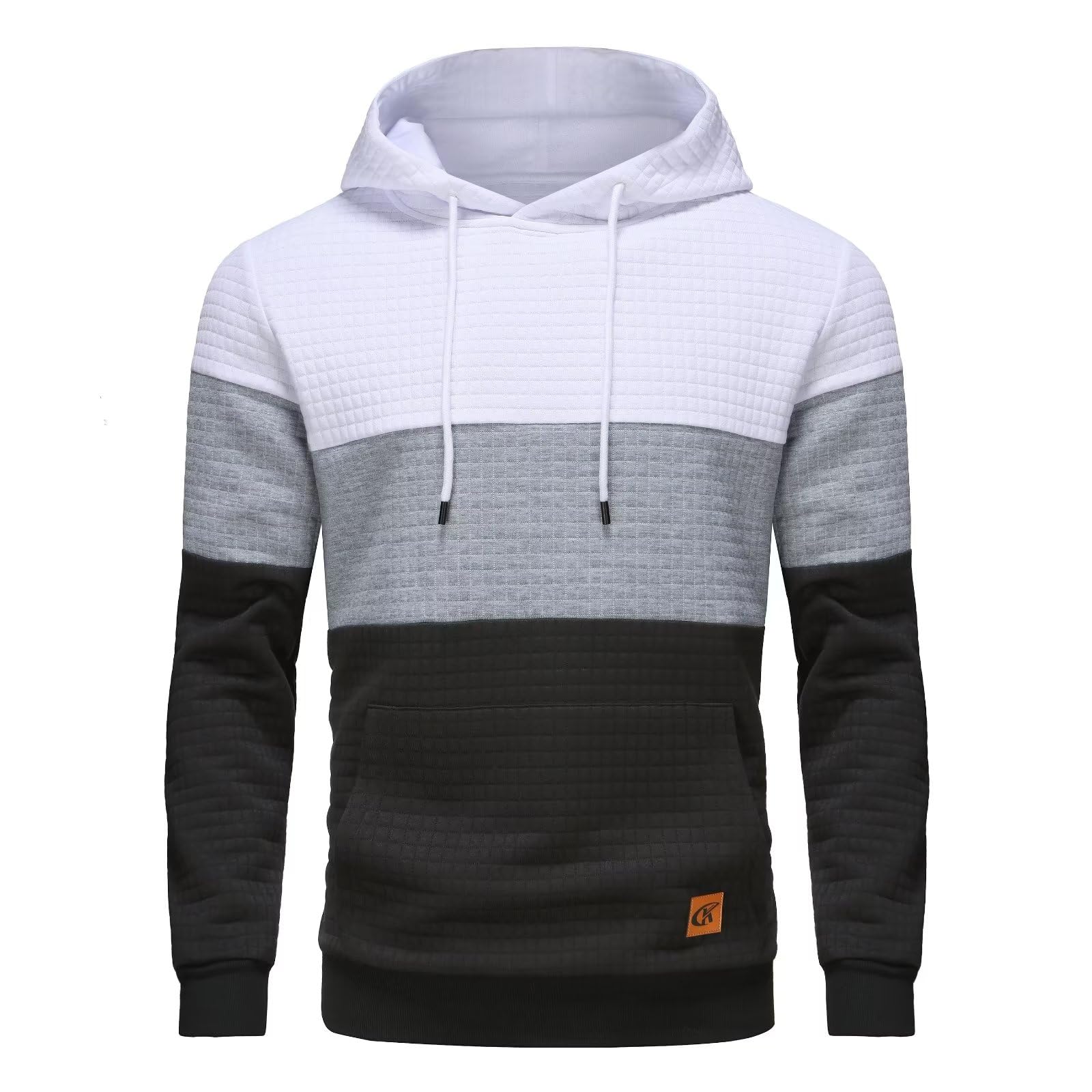 Photo 1 of Yundobop Men's Pullover Hoodies Plaid Jacquard Color Block Long Sleeve Casual Hooded Sweatshirts with Kanga Pockets 2-White/Lightgrey/Black M
