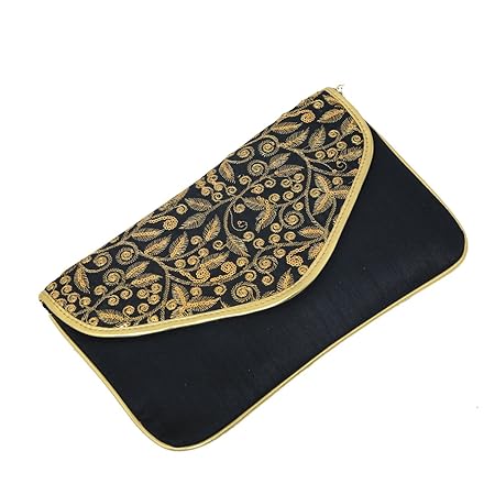 Kuber Industries Silk Elegant Clutch Evening Handbag with Chain, Black (BG29)
