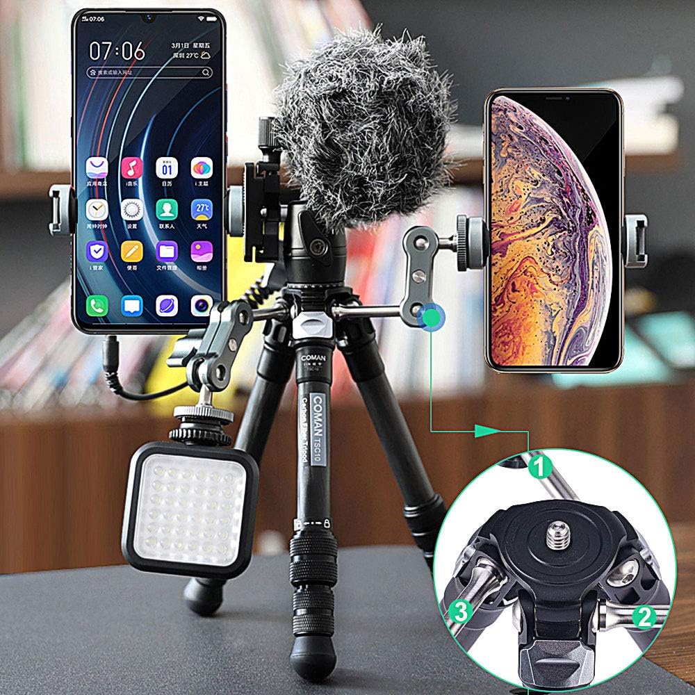 Carbon Fiber Tripod, COMAN Ultra Compact Lightweight Camera Tripod with 360° Panorama Ball Head for Cellphone, Camera and Gopro, Ideal for Vlog, YouTube or Travel, Phone Clip and Magic arm Included: Camera & Photo