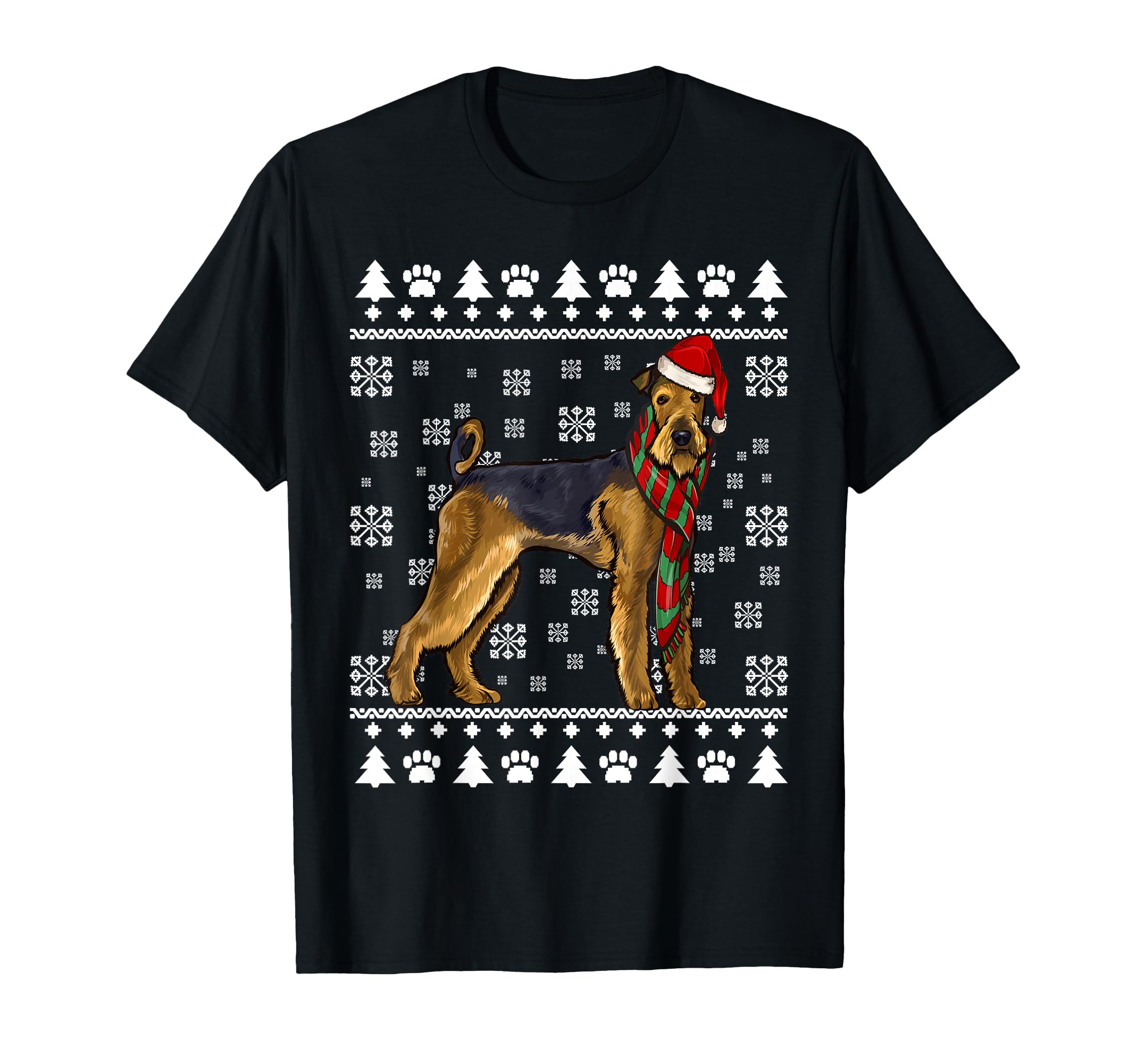 Airedale Terrier Dog Santa Hat Xmas Ugly Christmas T-Shirt