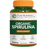 Pure Nutrition Organic Spirulina 2400mg per Serving | 180 Veg Tablets | Spirulina Powder Organic Tablets | Supports Healthy Skin &amp; Boost Immunity | Non GMO