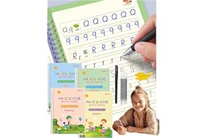 Large Size grooved Writing Books for Kids,Lucarni Reuable Handwriting Practice for Kids,Magic Practice Copy Book,Preschool Kids (3-8) Learning Writing Practice,(4 Book with pens and Pencil Grips)