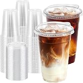 Clawsoff 20 oz 100 Pack Plastic Cups with Lids Disposable Iced Coffee Cups | Leak-Proof &amp; Sturdy, Heavy Duty, Sip Lids, Clear Cups, for Cold Drinks, Juice, Milkshake, Smoothie, Cold Beverage, Food Safe