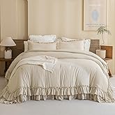 Masaca Farmhouse King Size Comforter Set,Shabby Boho Chic Bedding Ruffled King Bed Comforter Vintage Rustic French Country Bedding Sets 3 Pieces (1 Ruffle Comforter and 2 Pillowcases)