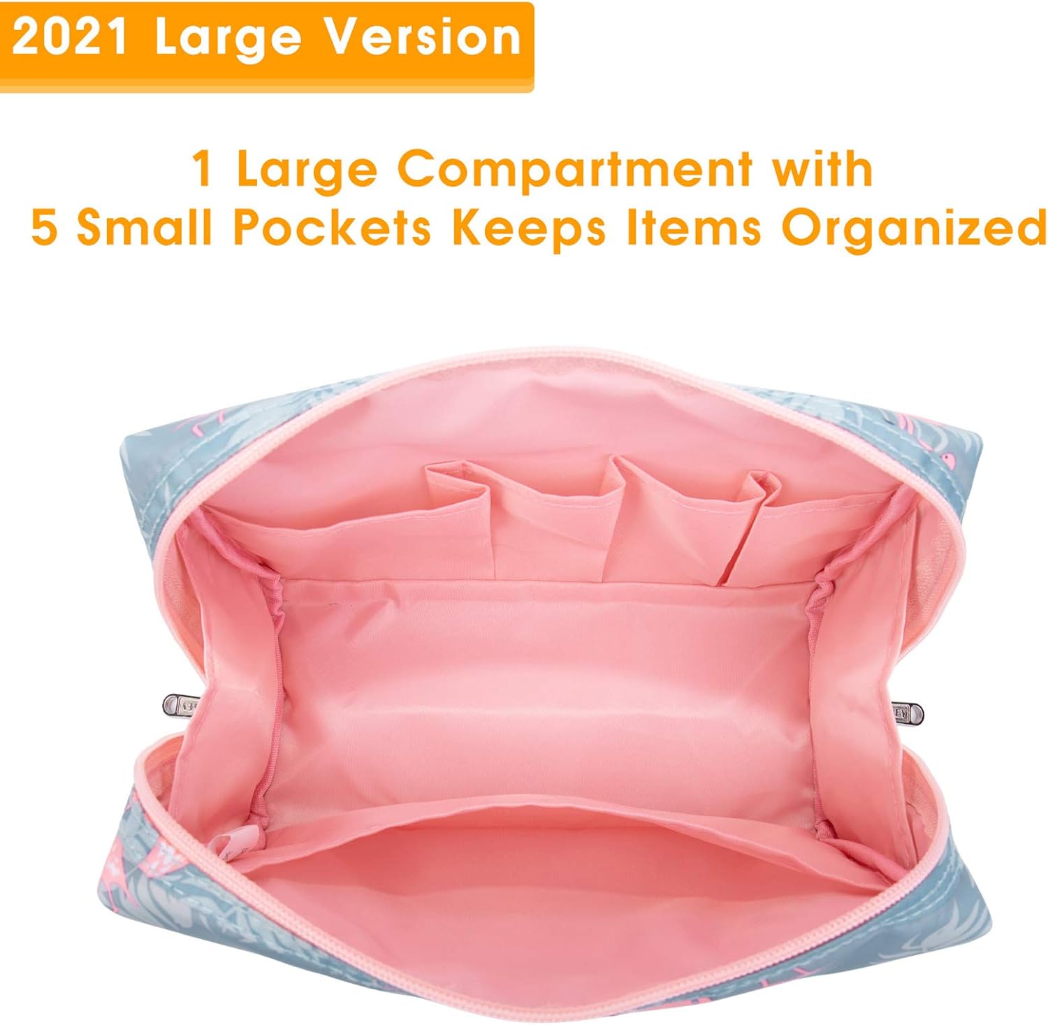 Large Makeup Bag Zipper Pouch Travel Cosmetic Organizer for Women (Flamingo, Large), Beige - Image 5