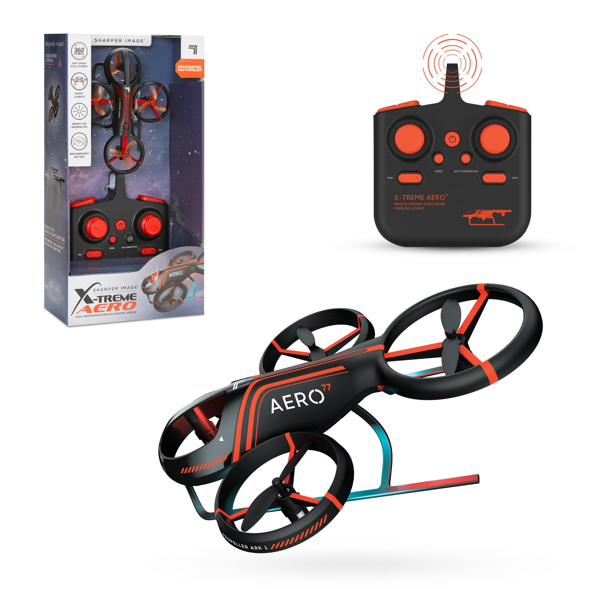 Photo 1 of Sharper Image® X-Treme Aero Mini Drone, 4.6" RC Stunt Helicopter, 2.4 GHz Long Range Remote Control, Quiet Indoor & Outdoor Toy, Lightweight Durable, Kids & Adult Beginner Pocket Drone, Small Gift