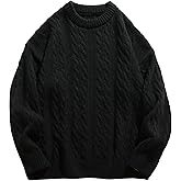Laixton Mens Oversized Sweater Unisex Crewneck Cable Knit Sweater Pullover Aesthetic Streetwear Casual Sweaters Jumper