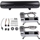 Chrome 580 Air Compressors System Kit, 5 Gal Tank | Pressure Switch 150 psi on / 180 psi Off &amp; 40 Amp Relay, for Air Ride Suspension
