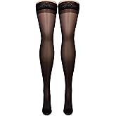 NuVein Sheer Compression Stockings, 20-30 mmHg Support, Thigh Length, Closed Toe, 20 Denier, Black, Medium