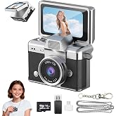 Mini Keychain Camera, 1.47" IPS Flip Screen Retro Digital Camera Pocket-Sized with Adapter and 16GB Card 6 Retro Filters Video Recorder with Long Battery Life for Travel, Party and Vlog (Black)