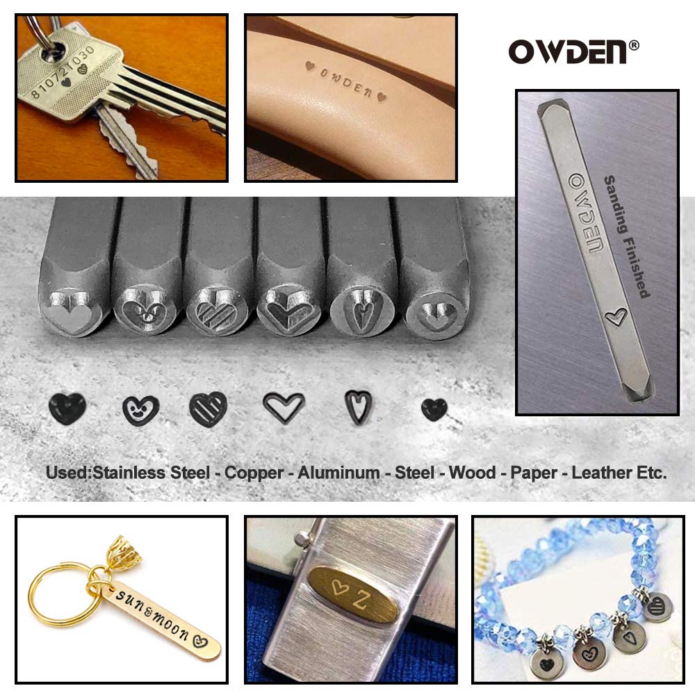 Jewelry Metal Stamps Set,6pcs Heart (Love) Metal Design Stamps，6 Styles Steel Stamp Heart Punch,Metal Love stmaps for Jewelry Working,Metal Blank Bangle Stamps