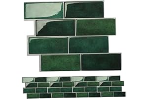 5PCS Peel and Stick Backsplash, 11.6x8.4 Inch 3D Green Peel and Stick Tile, Waterproof Heat-Resistant Wall Tiles Stickers for