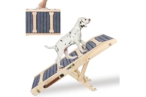Butizone Small Adjustable Dog Ramp, Wooden Folding Portable Pet Ramp for Small Dogs and Cats, Height Adjustable Ramp from 11" to 18" with Non Slip Paw Traction Mat for Couch, Bed and Car