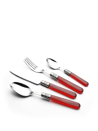 Abert Cubertería 24 Piezas Tuareg Acero Inoxidable + Metacrilato Rojo: Amazon.es: Hogar