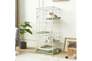 JaxSteam Cat Cage 3-Tier Indoor Cat Enclosure with Widen Bottom Buckle & Reinforced Locking Clamps DlY Cat Playpen for 2-3 Cats & Small Pets,30" Lx 20" W X 52.5" H (Green, Three-Tier52.5")