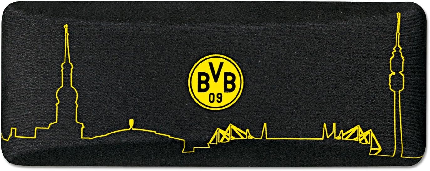 Borussia Dortmund Black Glasses Case, Metal/Polyester, 15.5 x 6.5 cm x 5 cm Skyline Design BVB Borussia Dortmund Logo with Cleaning Cloth for Glasses (Black)