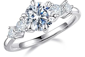 MOOSEA Round 5-Stone Moissanite Engagement Ring for Women, 1.2ct D Color VVS1 Clarity Lab Created, 14K White/Yellow/Rose Gold Vermeil Wedding Anniversary Ring