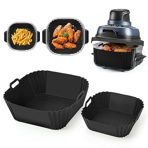 Hivio Silicone Air Fryer Liners for Ninja CRISPi Portable Air Fryer, 3.8L & 1.4L FN101UK, 2PCS Reusable Airfryer Silicone Liners for Ninja Crispi 4-in-1 Portable Glass Fryer