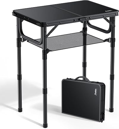Anbte Folding Camping Table 60x40 cm with Storage Net 3 Height Levels