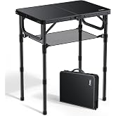 Anbte Folding Camping Table, 24"X 16" Adjustable Height Small Folding Table | with Storage Net, Aluminum Compact Folding Table, Lightweight, Portable Table for Outdoor Travel Cooking Picnic, Pure Black