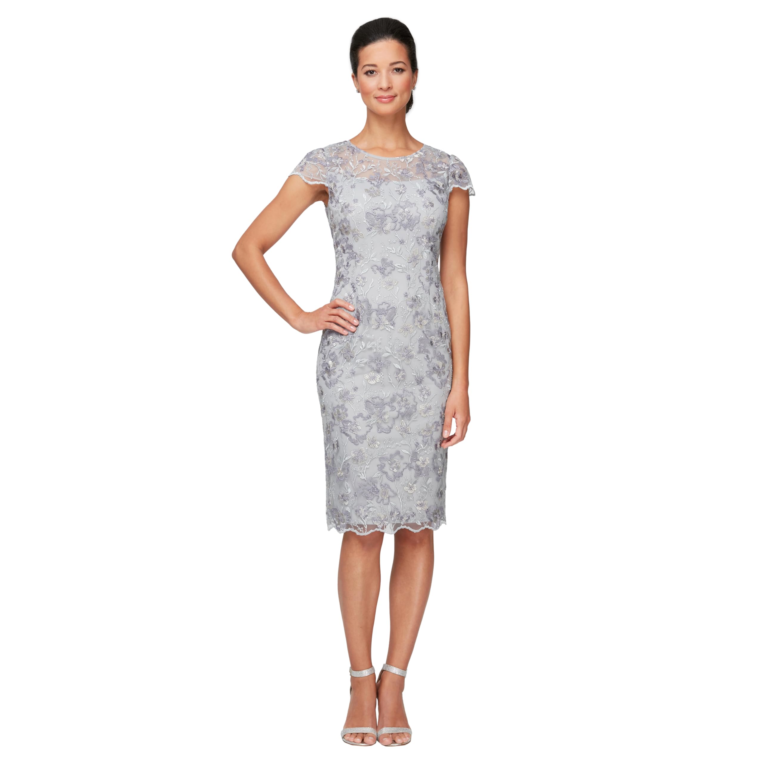 Alex Evenings womens Short Embroidered Dresses Special Occasion Dress, Dove, 16 Petite US
