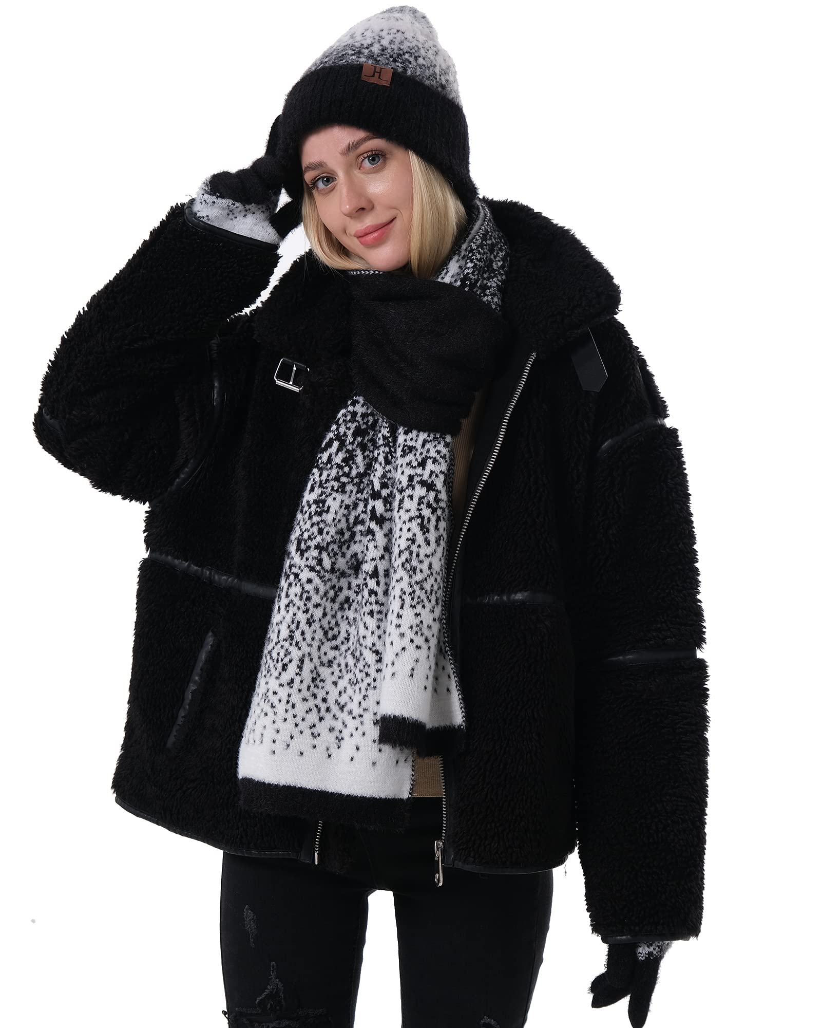 Knit Beanie Hats and Touchscreen Gloves Long Scarf Set