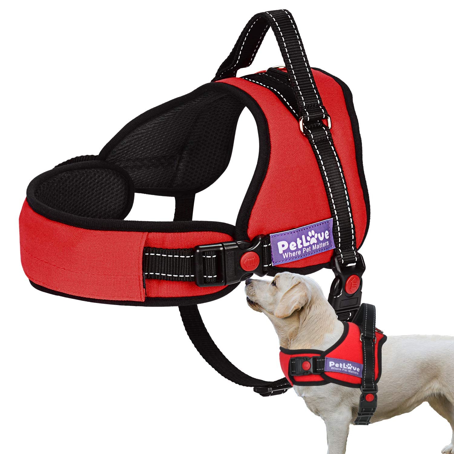 PETLOFT Dog Harness, Adjustable Soft Leash Padded No Pull Dog Harness for Small Medium Large Dogs, Red โ image 1