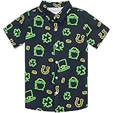 uideazone 3-14 Years Boys St. Patrick's Day Hawaiian Shirt Button Down Short Sleeve Tropical Shamrock Shirts