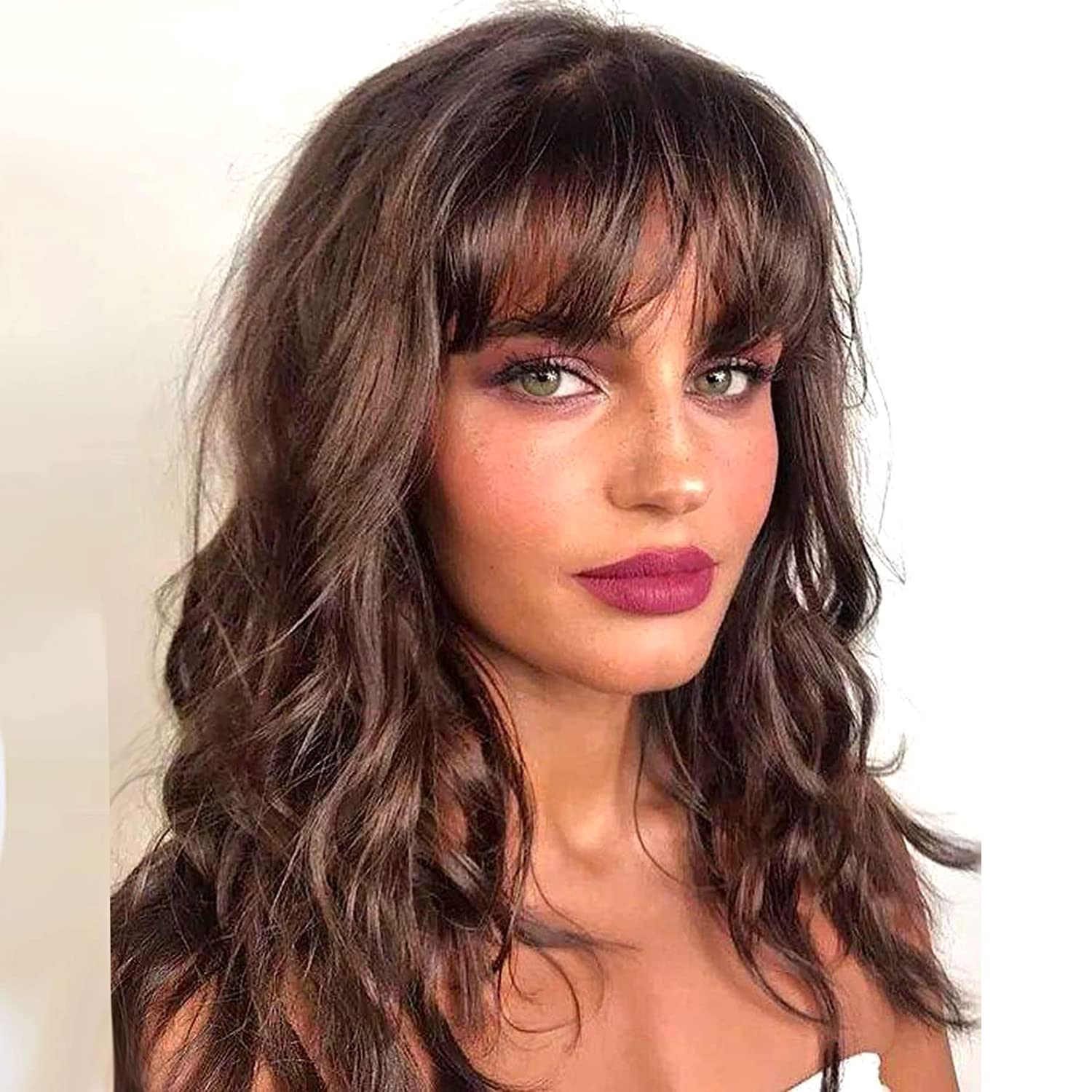 Colorfulpanda Brown Wigs for Women, Natural Looking Shoulder-Length Short Synthetic Heat Resistant Hair Wig with Fringe for Daily or Cosplay โ image 1